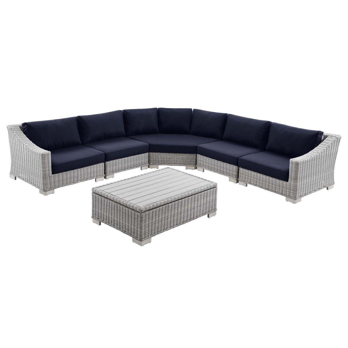 Modway Conway Outdoor Patio Wicker Rattan 6-Piece Sectional Sofa Furniture Set FredCo