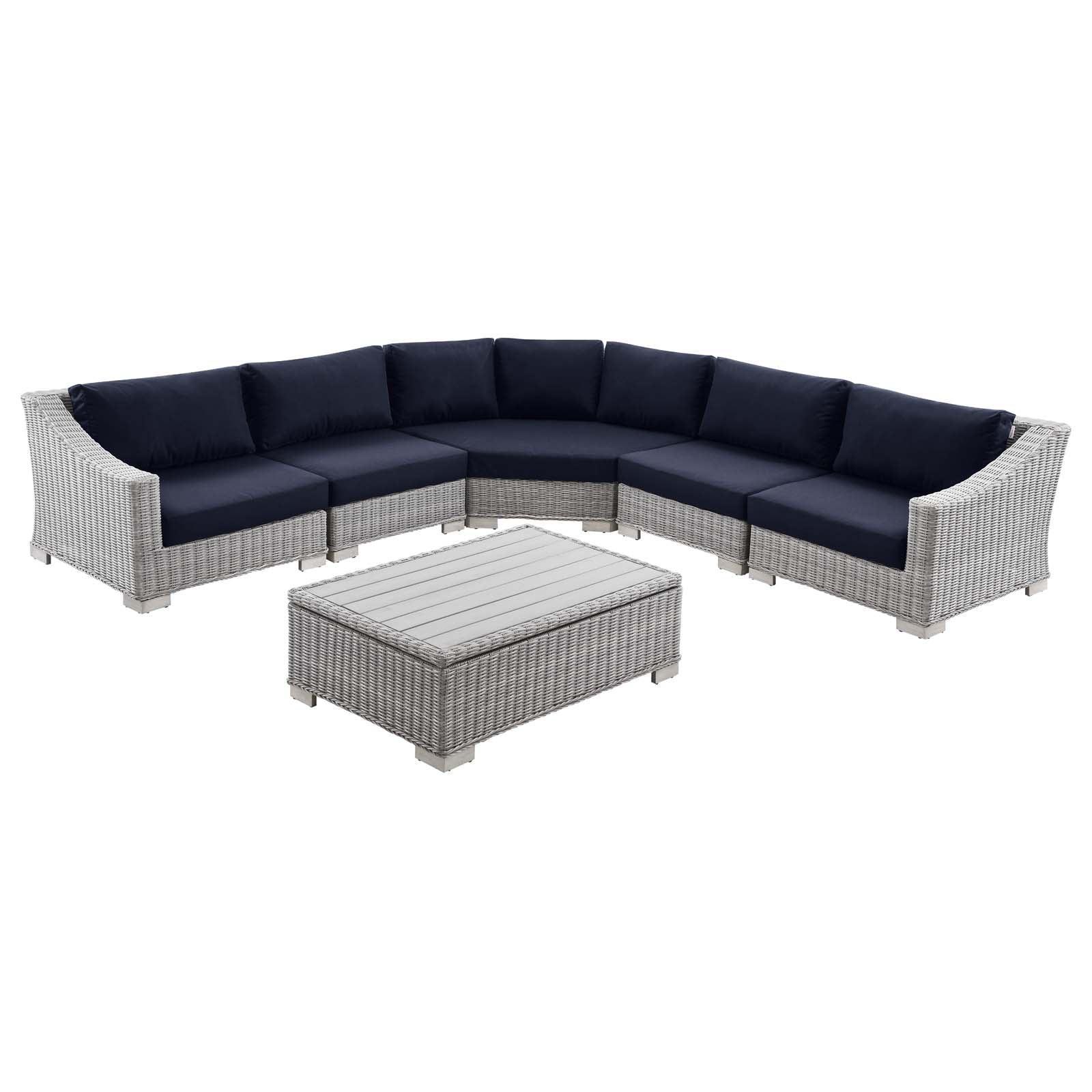 Modway Conway Outdoor Patio Wicker Rattan 6-Piece Sectional Sofa Furniture Set FredCo