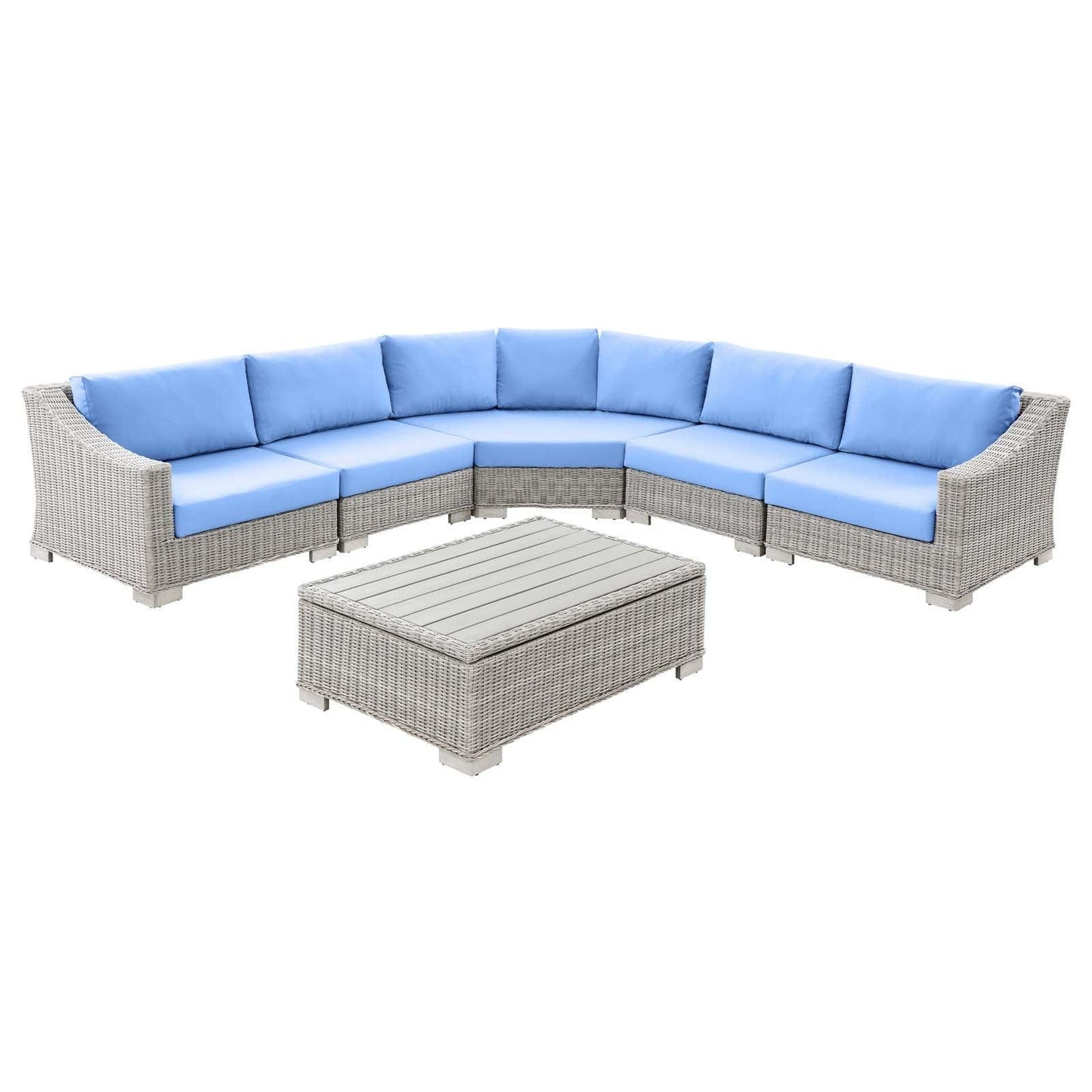 Modway Conway Outdoor Patio Wicker Rattan 6-Piece Sectional Sofa Furniture Set FredCo