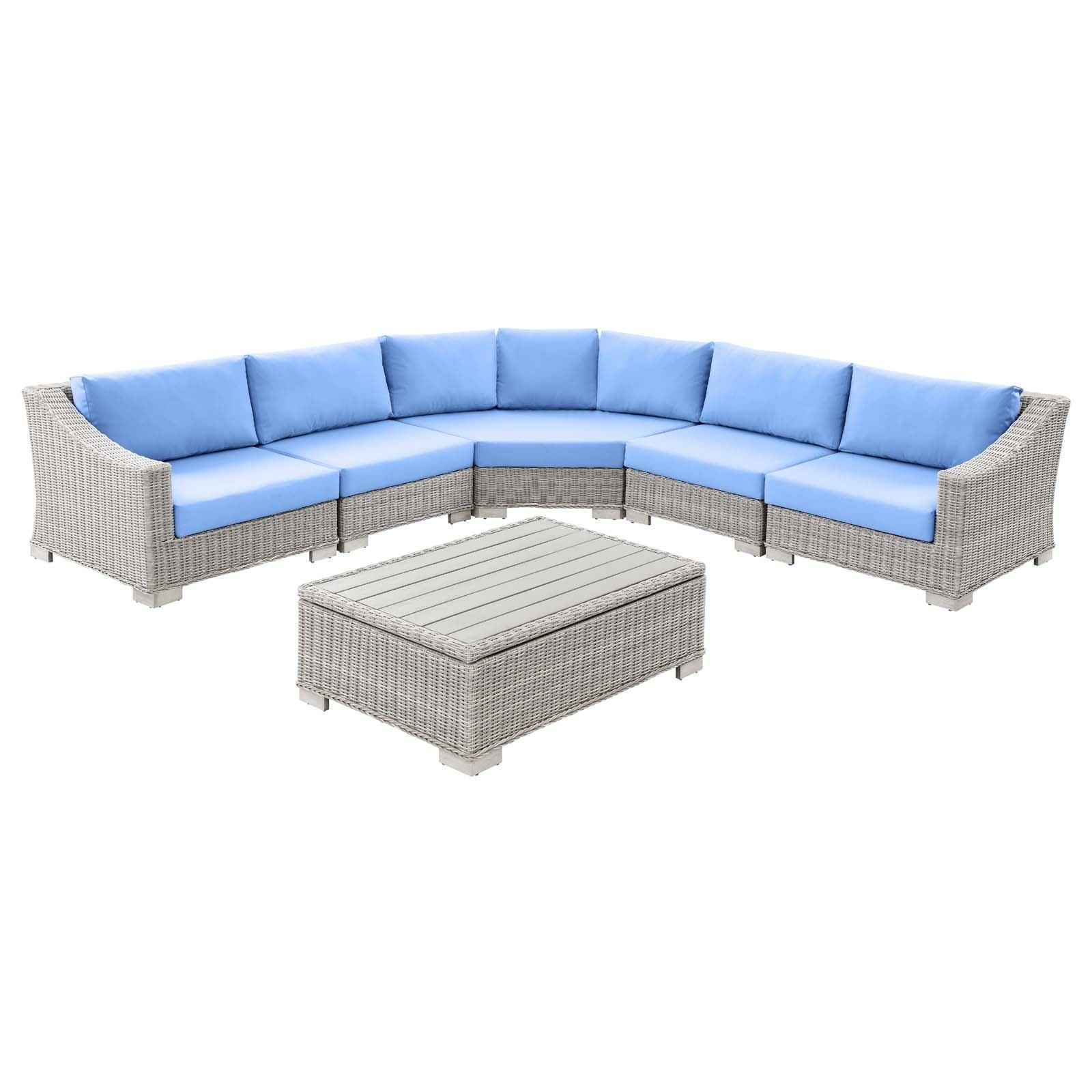 Modway Conway Outdoor Patio Wicker Rattan 6-Piece Sectional Sofa Furniture Set FredCo