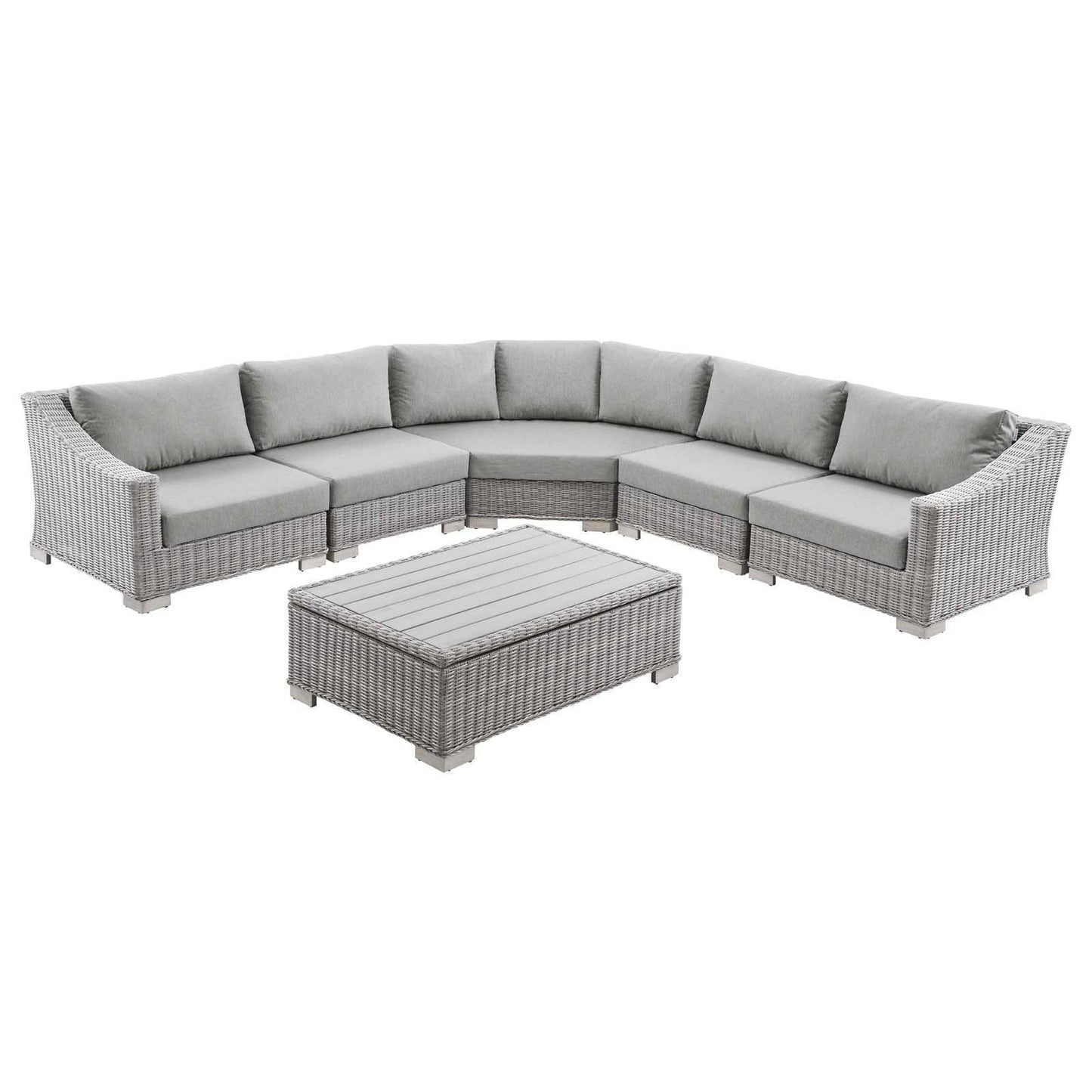 Modway Conway Outdoor Patio Wicker Rattan 6-Piece Sectional Sofa Furniture Set FredCo