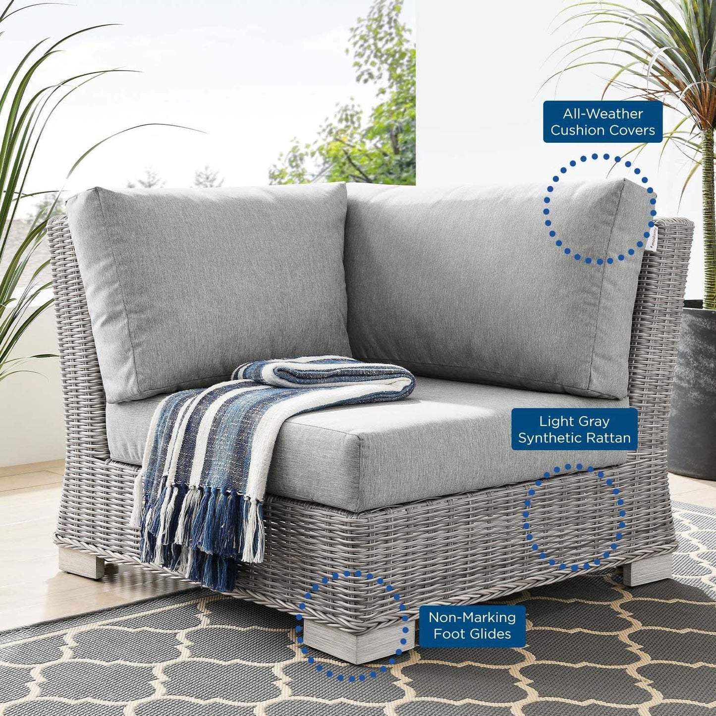 Modway Conway Outdoor Patio Wicker Rattan Corner Chair FredCo