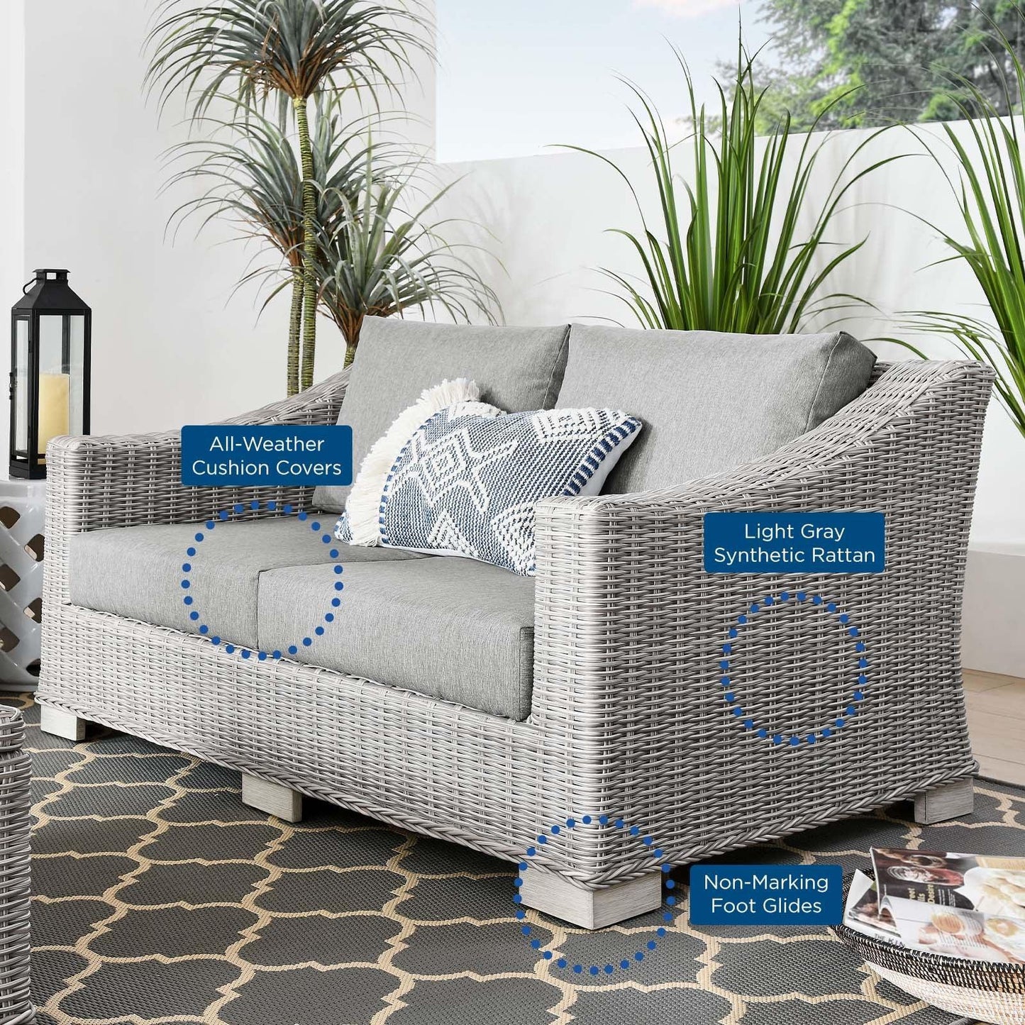 Modway Conway Outdoor Patio Wicker Rattan Loveseat FredCo