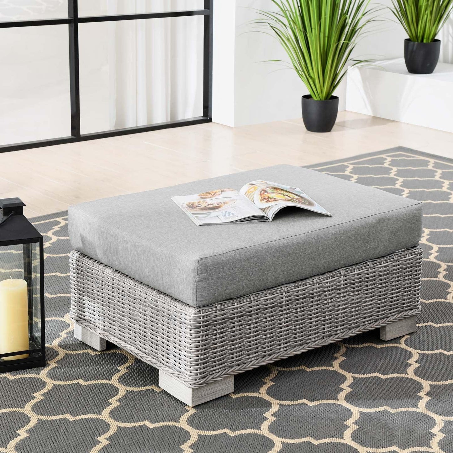 Modway Conway Outdoor Patio Wicker Rattan Ottoman FredCo