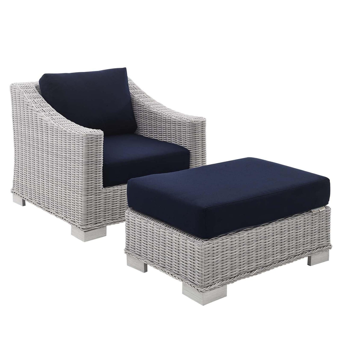 Modway Conway Sunbrella® Outdoor Patio Wicker Rattan 2-Piece Armchair and Ottoman Set, EEI-4354 FredCo