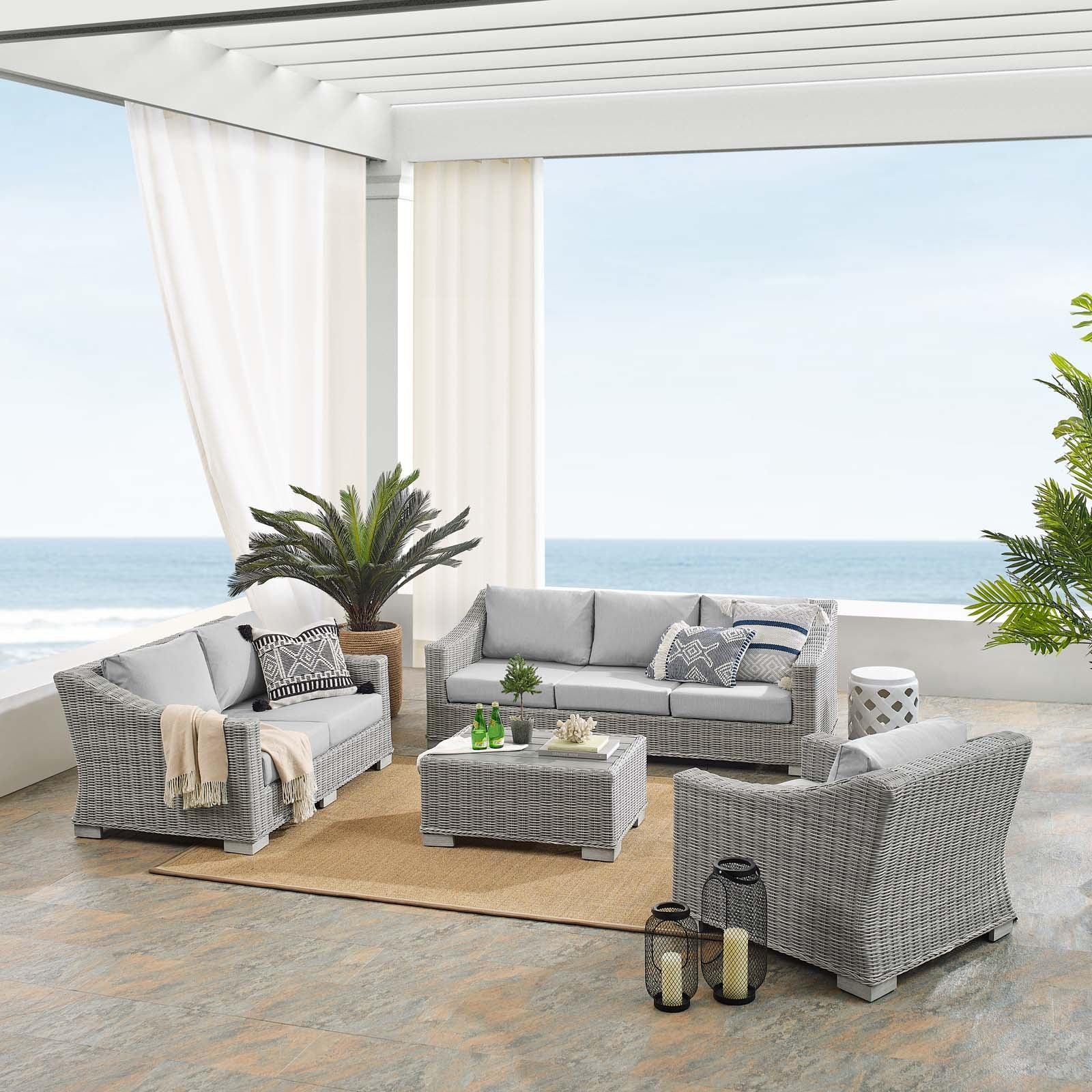 Modway Conway Sunbrella® Outdoor Patio Wicker Rattan 4-Piece Furniture Set, EEI-4355 FredCo