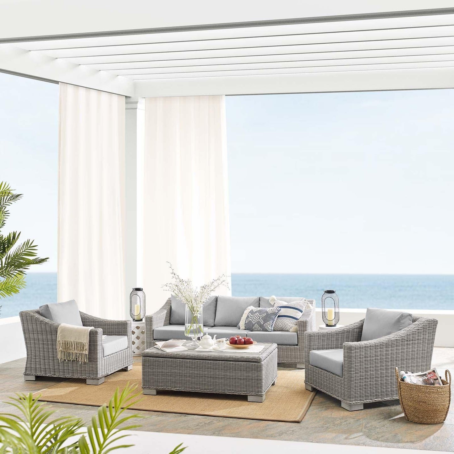 Modway Conway Sunbrella® Outdoor Patio Wicker Rattan 4-Piece Furniture Set, EEI-4359 FredCo