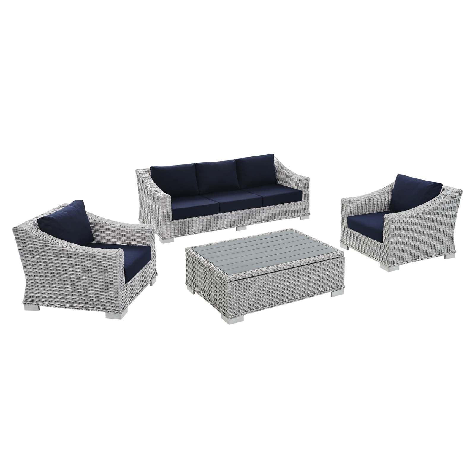 Modway Conway Sunbrella® Outdoor Patio Wicker Rattan 4-Piece Furniture Set, EEI-4359 FredCo