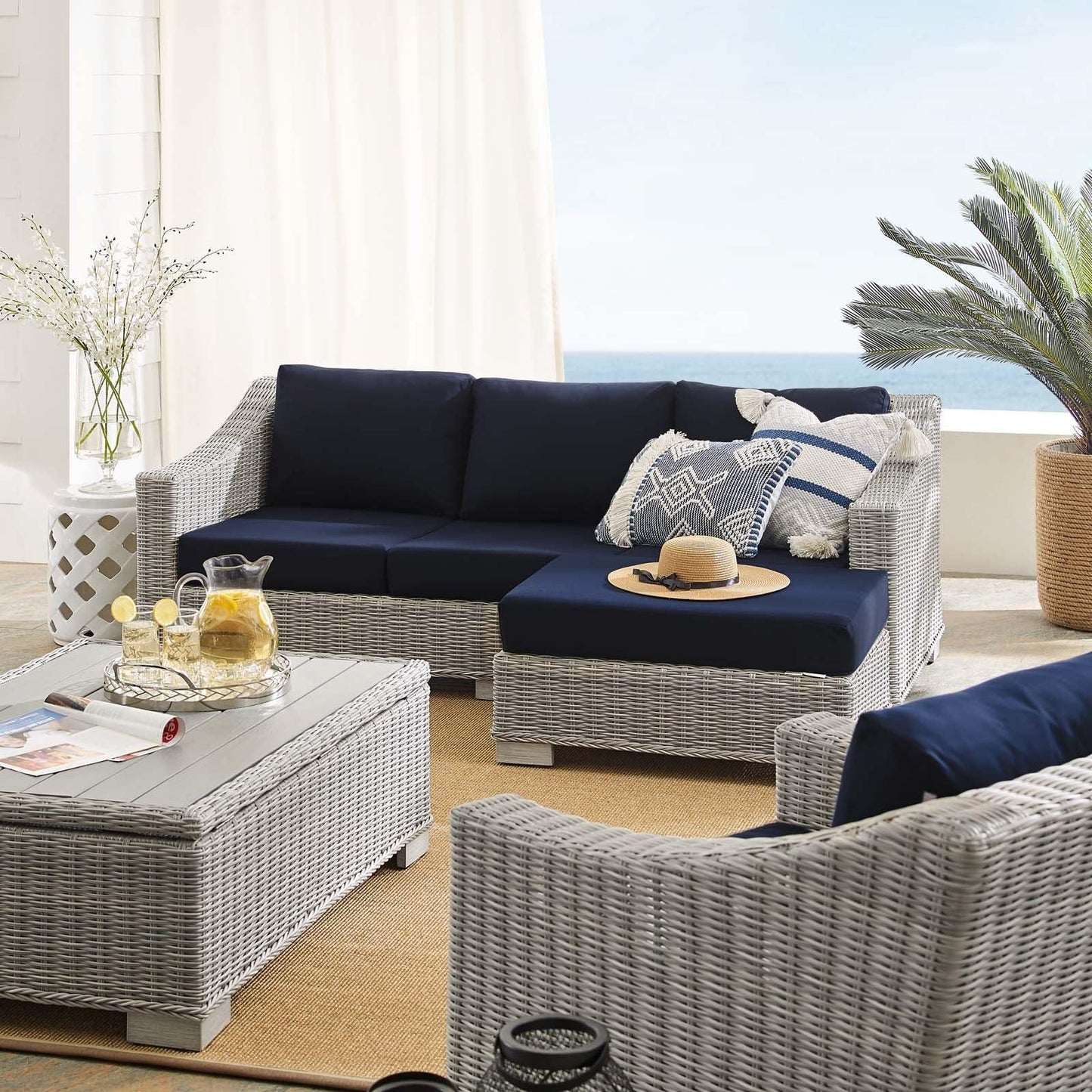 Modway Conway Sunbrella® Outdoor Patio Wicker Rattan 5-Piece Furniture Set, EEI-4356 FredCo