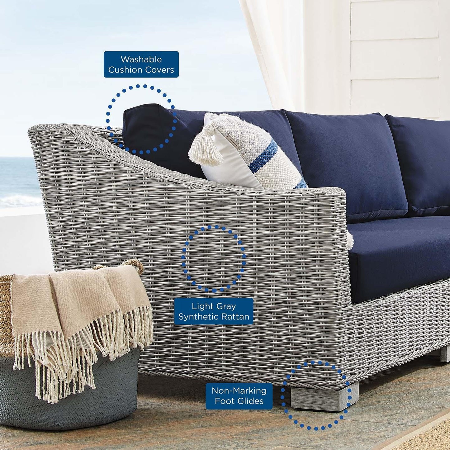 Modway Conway Sunbrella® Outdoor Patio Wicker Rattan 5-Piece Furniture Set, EEI-4356 FredCo