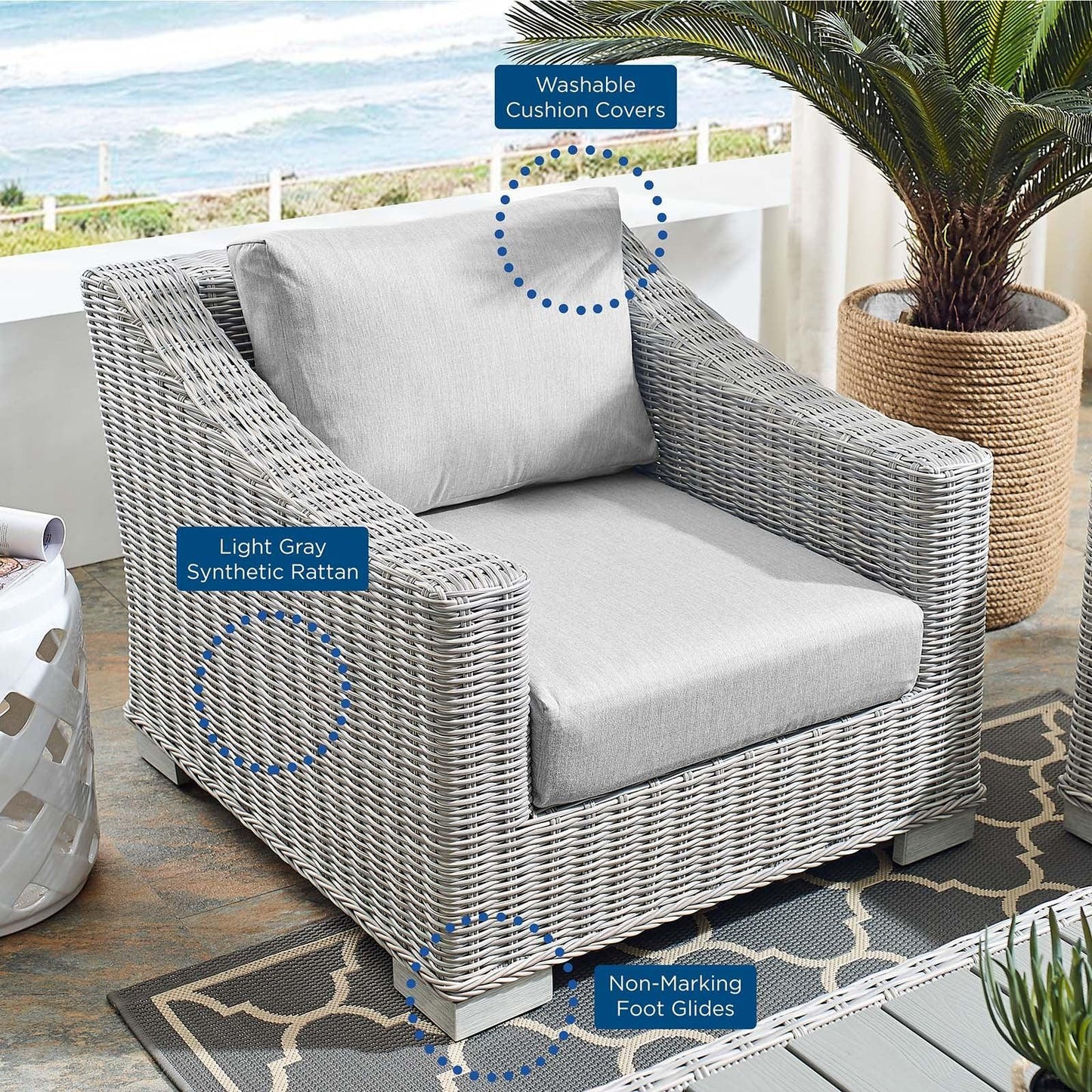 Modway Conway Sunbrella® Outdoor Patio Wicker Rattan Armchair FredCo