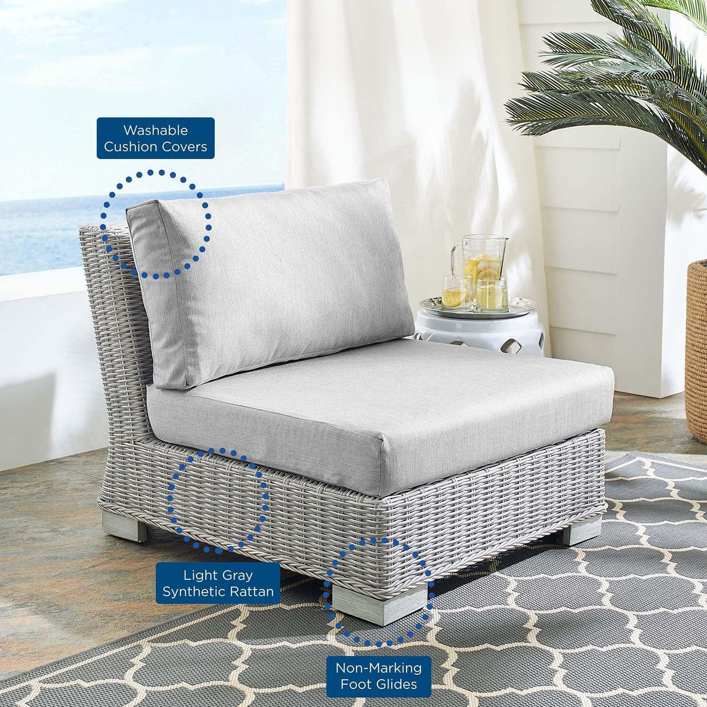 Modway Conway Sunbrella® Outdoor Patio Wicker Rattan Armless Chair FredCo