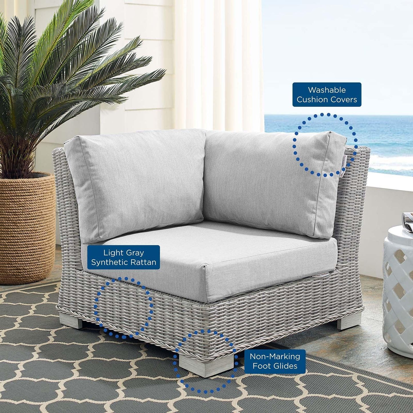 Modway Conway Sunbrella® Outdoor Patio Wicker Rattan Corner Chair FredCo