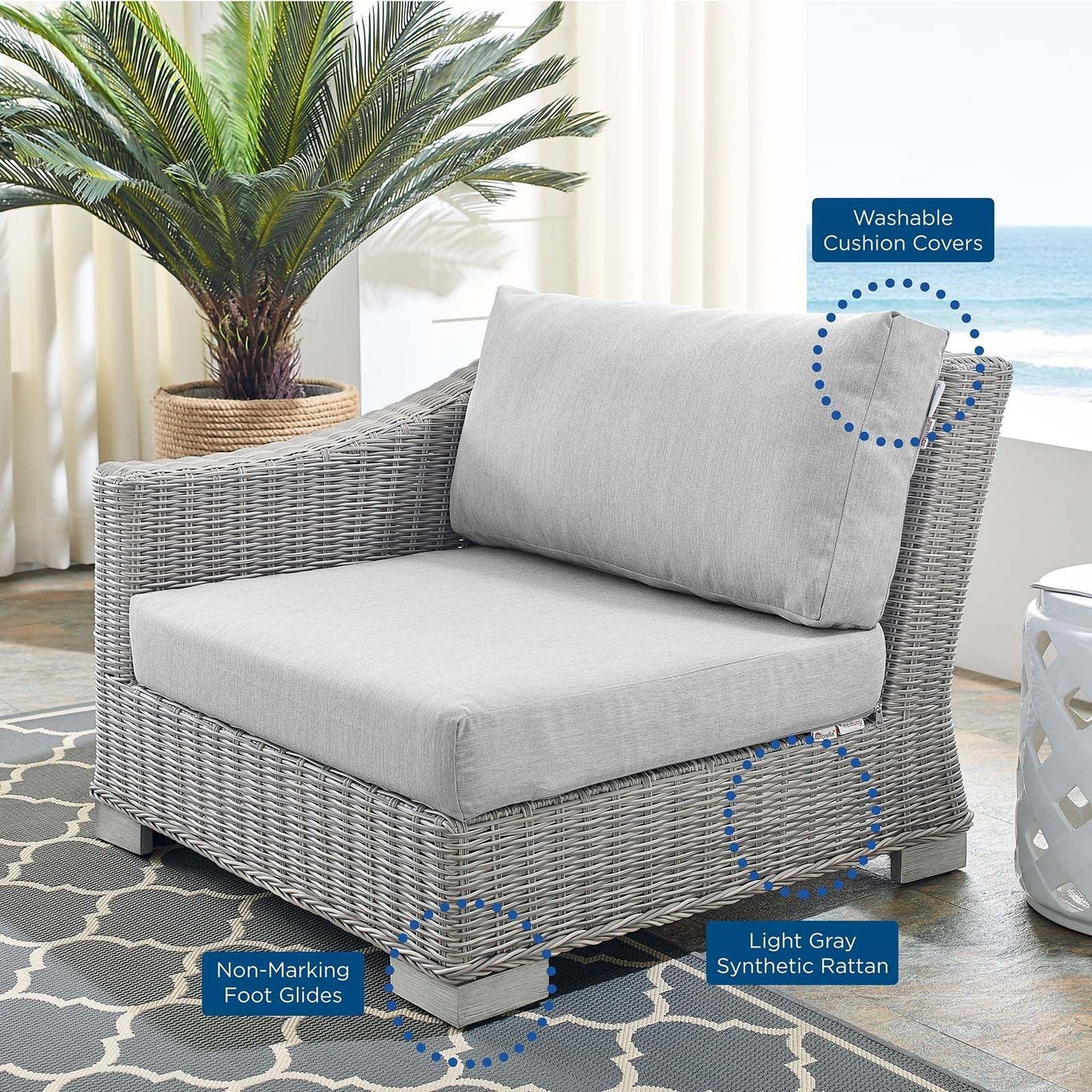 Modway Conway Sunbrella® Outdoor Patio Wicker Rattan Left-Arm Chair FredCo
