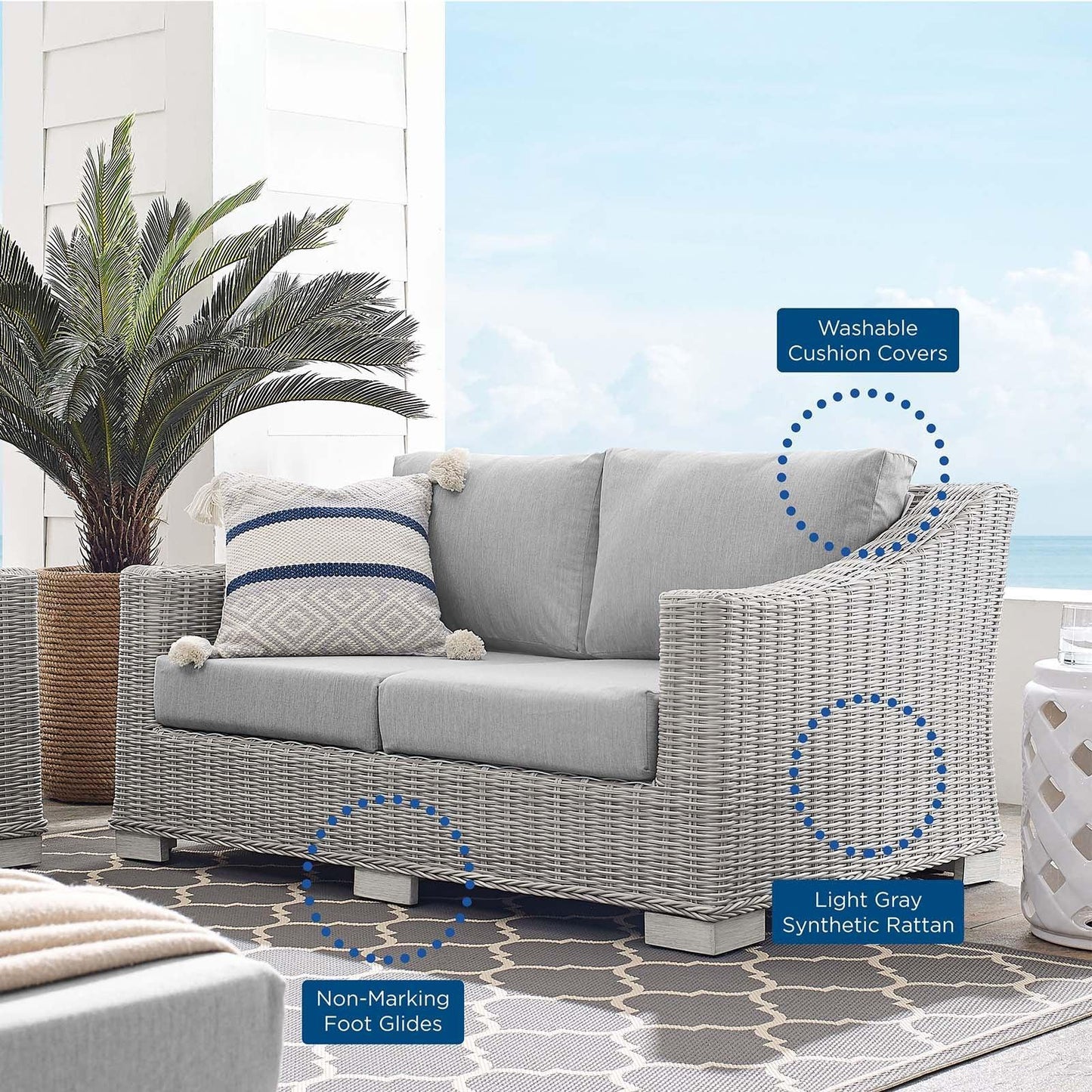 Modway Conway Sunbrella® Outdoor Patio Wicker Rattan Loveseat FredCo