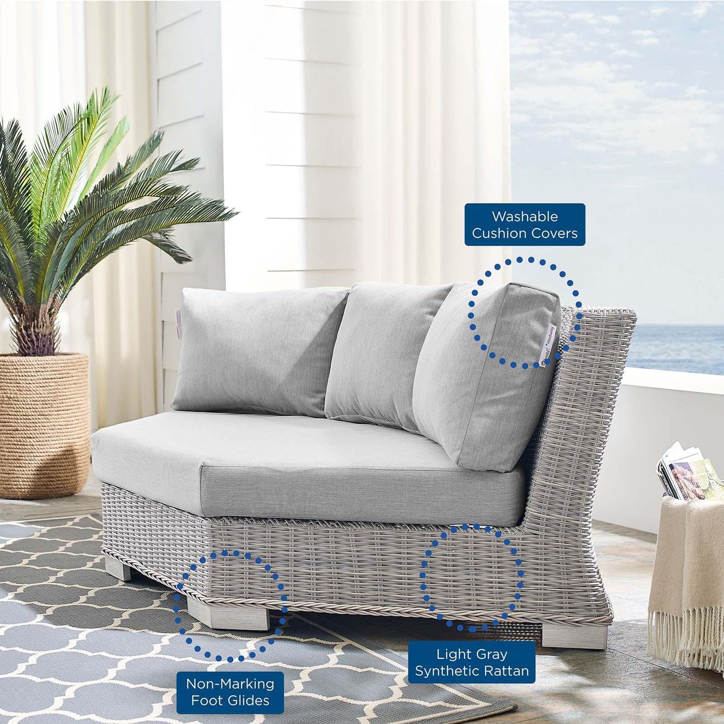 Modway Conway Sunbrella® Outdoor Patio Wicker Rattan Round Corner Chair FredCo
