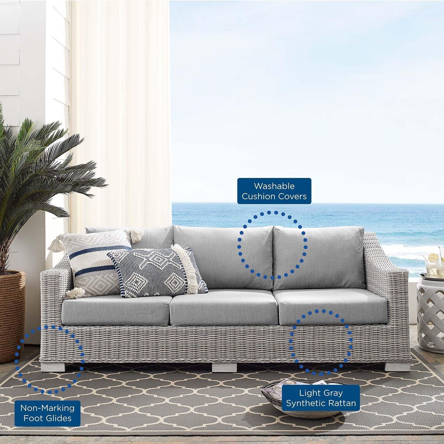 Modway Conway Sunbrella® Outdoor Patio Wicker Rattan Sofa FredCo