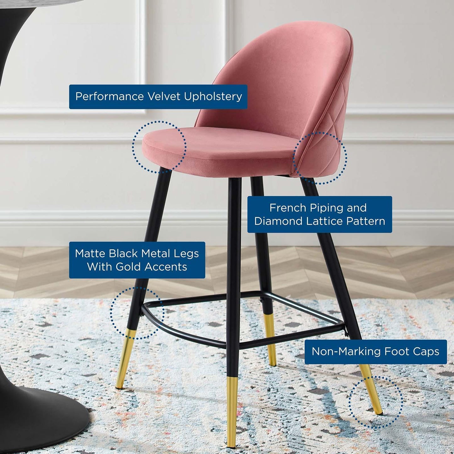 Modway Cordial Performance Velvet Counter Stools - Set of 2 FredCo