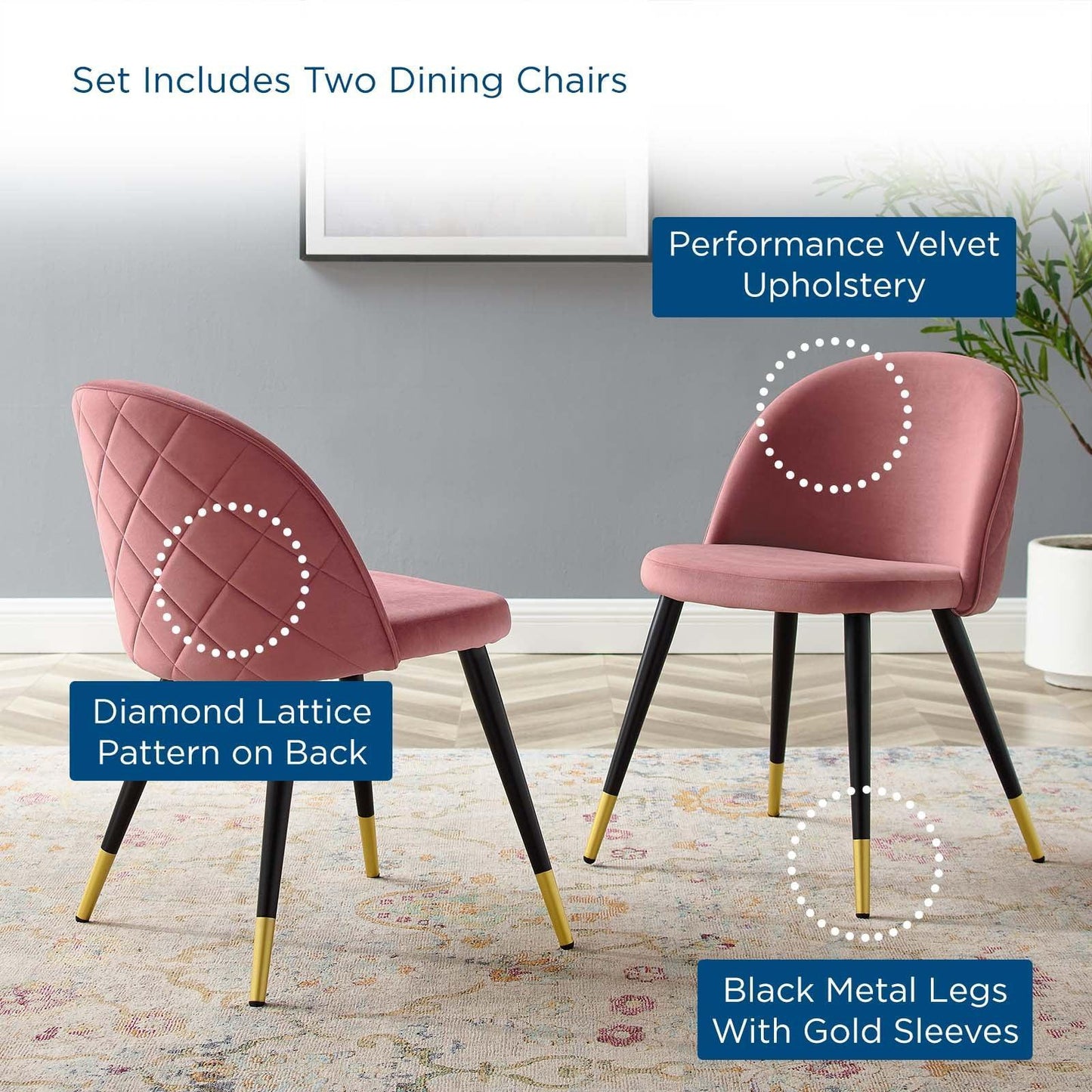 Modway Cordial Performance Velvet Dining Chairs - Set of 2 FredCo