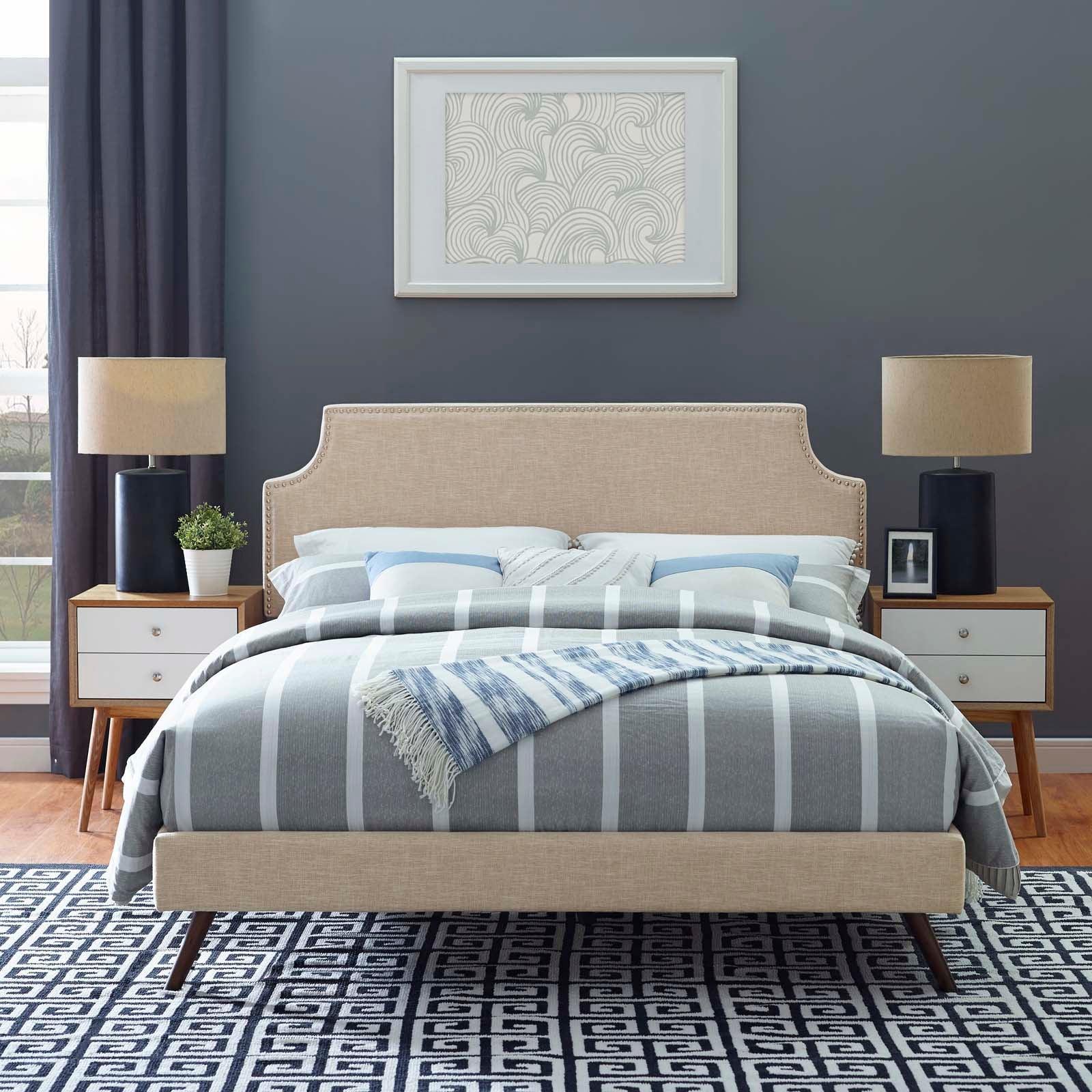 Modway Corene Queen Fabric Platform Bed with Round Splayed Legs FredCo