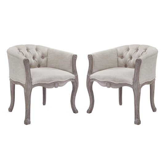 Modway Crown Vintage French Upholstered Fabric Dining Armchair Set of 2 FredCo