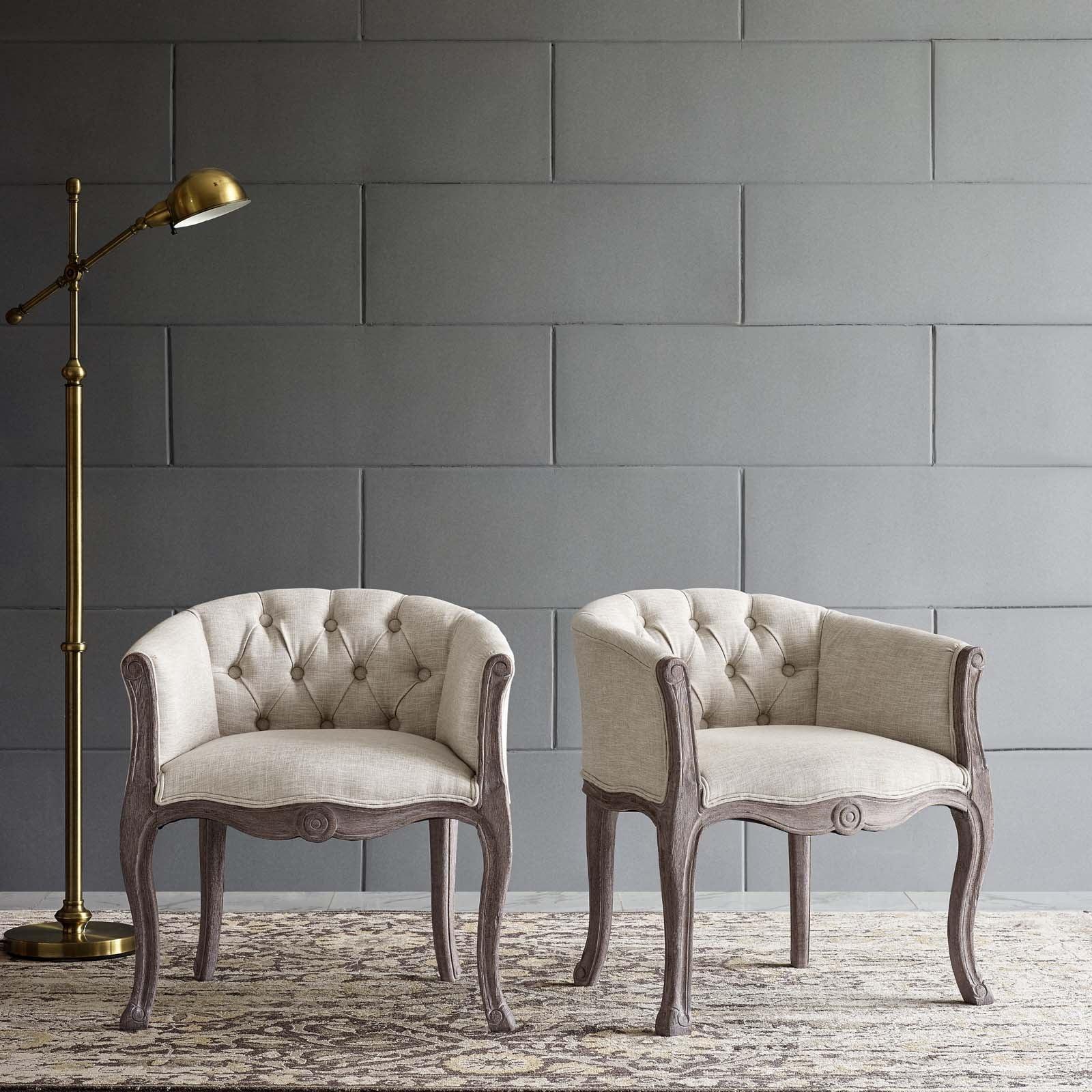 Modway Crown Vintage French Upholstered Fabric Dining Armchair Set of 2 FredCo