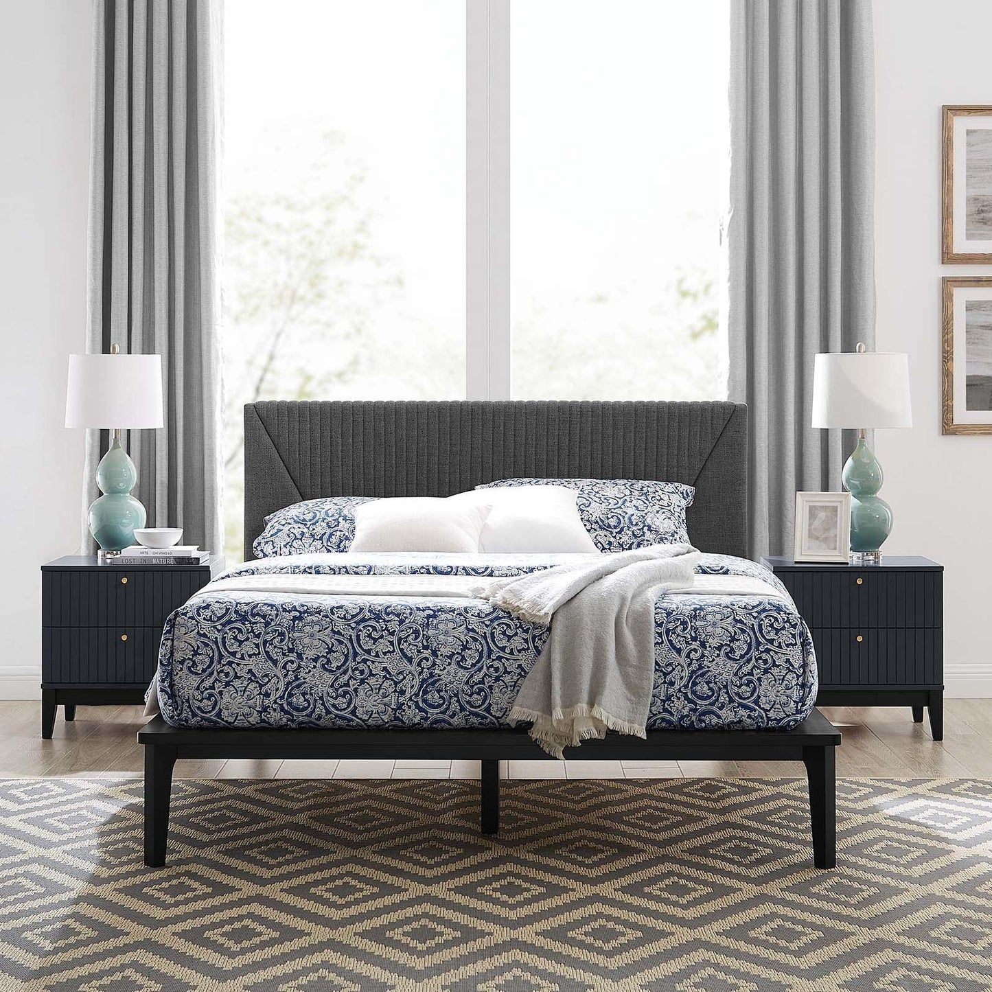 Modway Dakota 3 Piece Upholstered Queen Bedroom Set FredCo