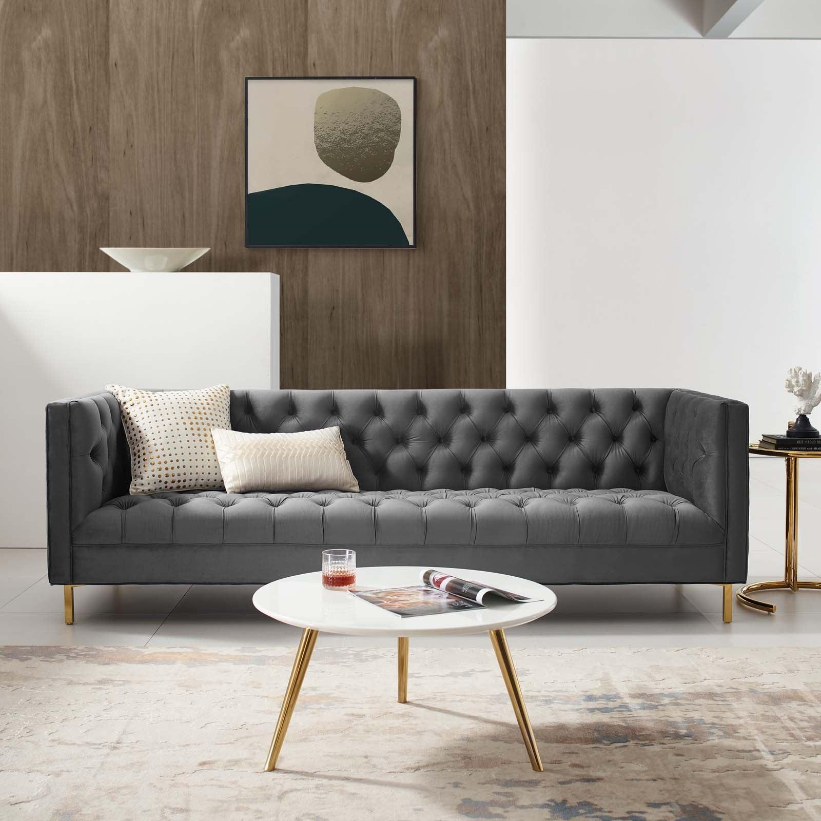 Modway Delight Tufted Button Performance Velvet Sofa FredCo