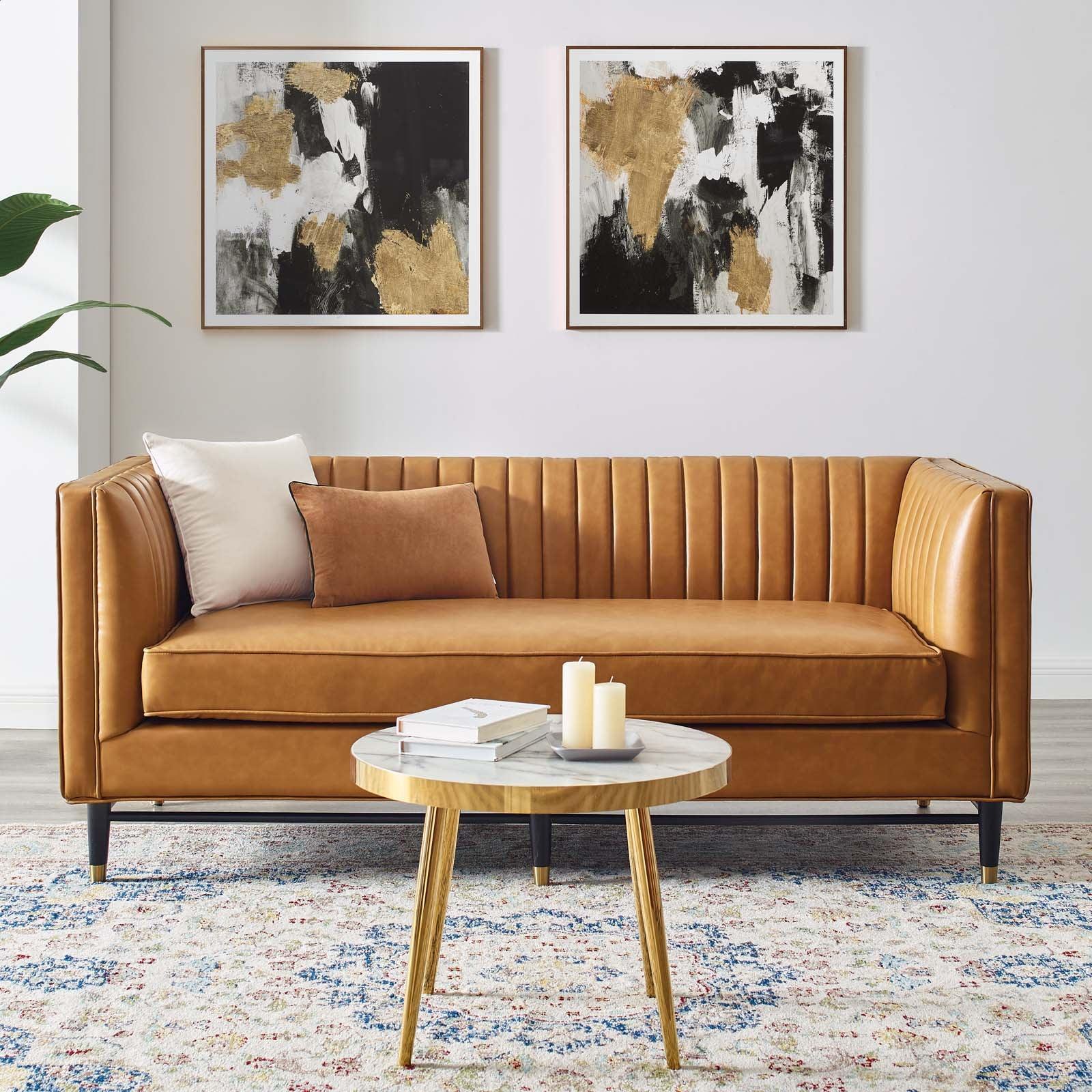 Modway Devote Channel Tufted Vegan Leather Loveseat FredCo