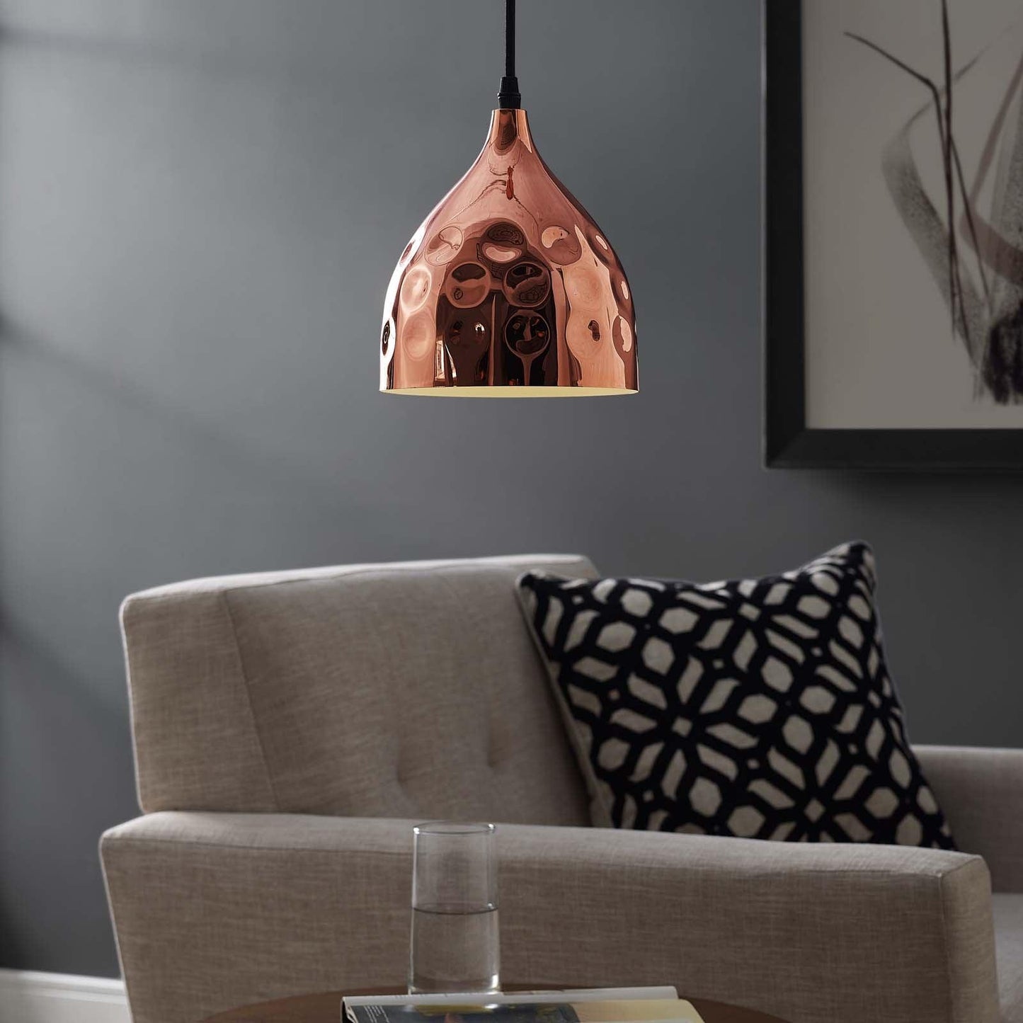 Modway Dimple 6.5" Bell-Shaped Rose Gold Pendant Light FredCo