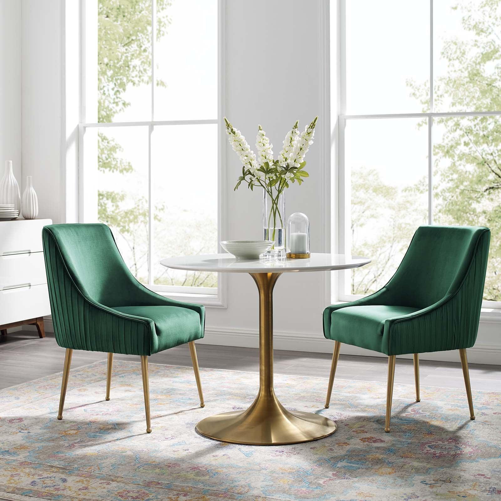 Modway Discern Pleated Back Upholstered Performance Velvet Dining Chair Set of 2 FredCo
