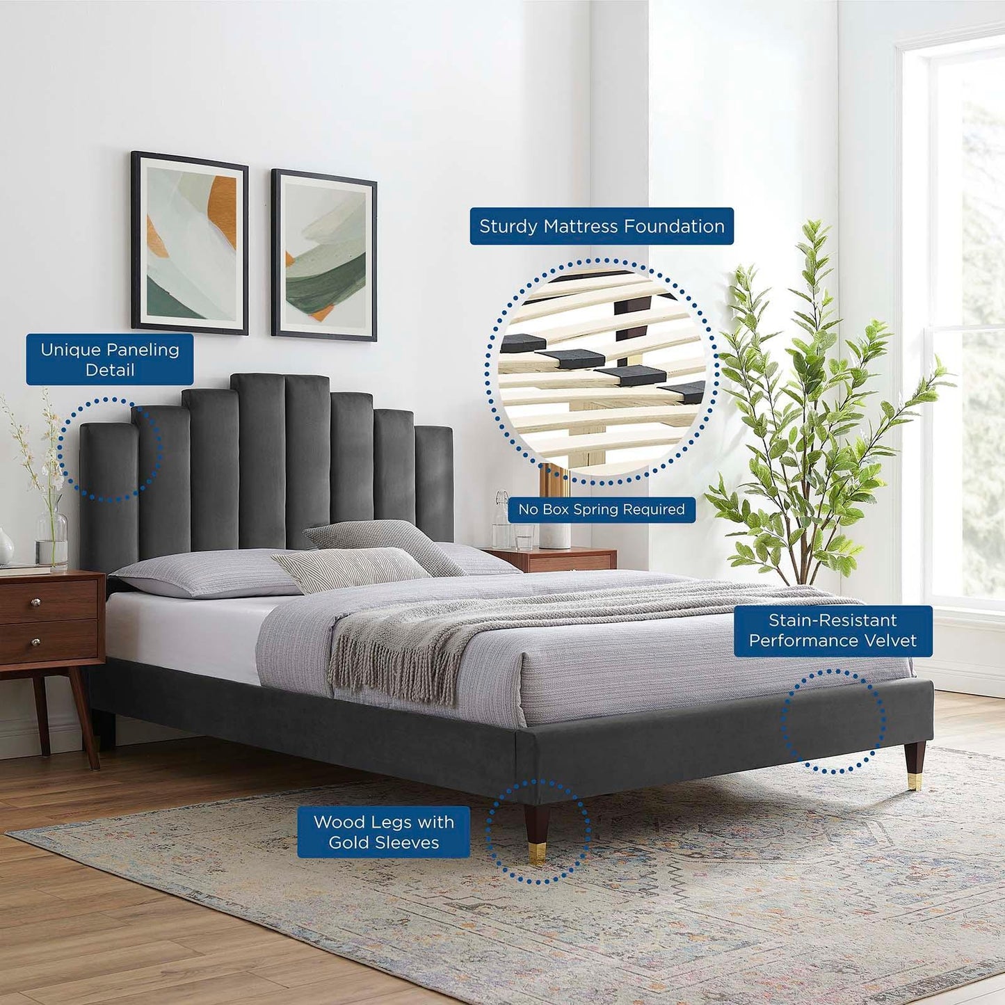 Modway Elise Full Performance Velvet Platform Bed FredCo
