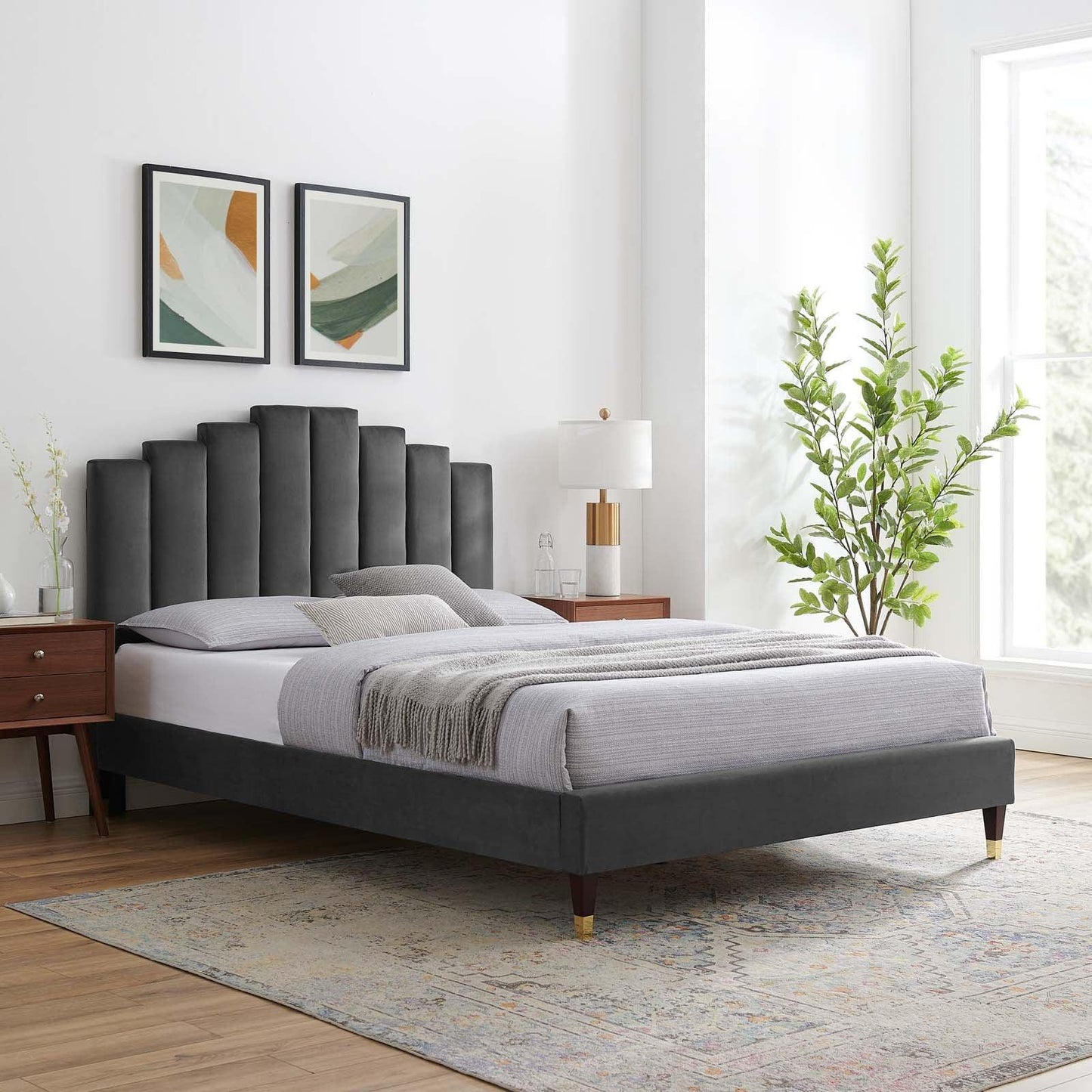 Modway Elise King Performance Velvet Platform Bed FredCo