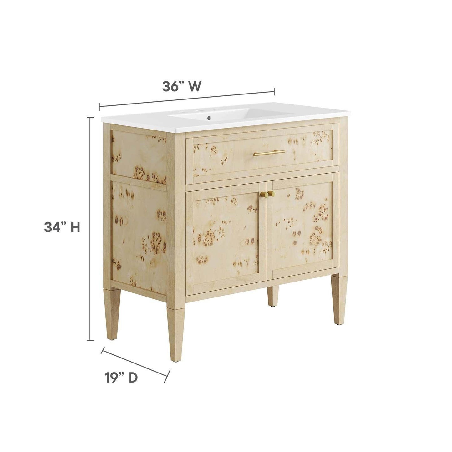Modway Elysian 36" Wood Bathroom Vanity FredCo