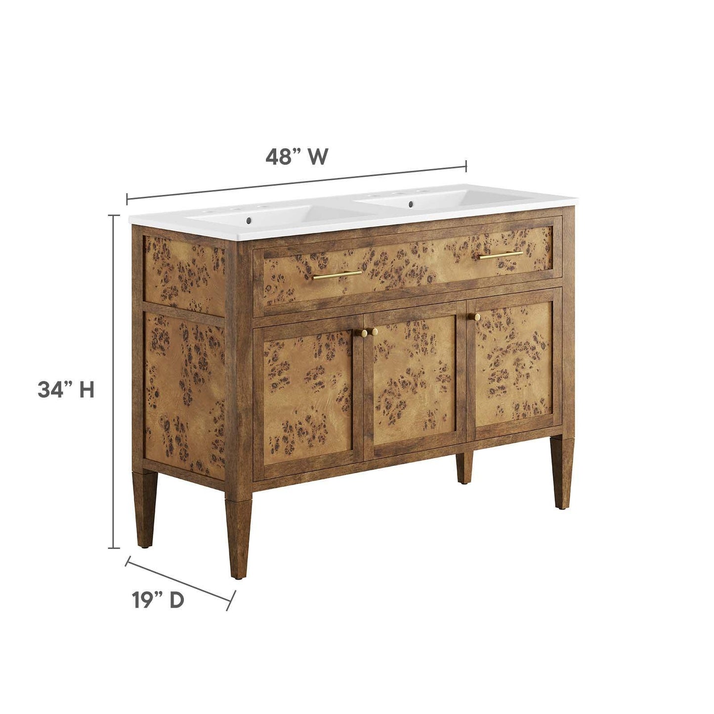 Modway Elysian 48" Wood Double Sink Bathroom Vanity FredCo