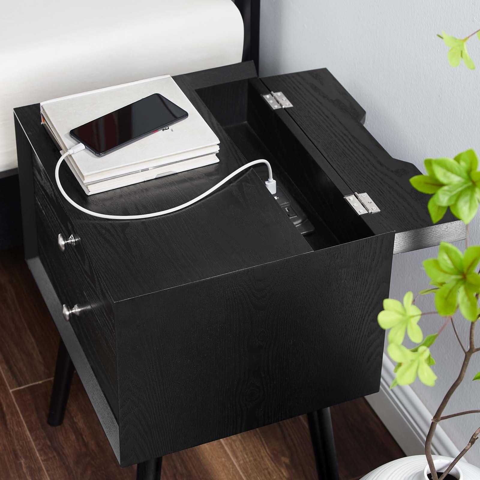 Modway Ember Wood Nightstand With USB Ports FredCo