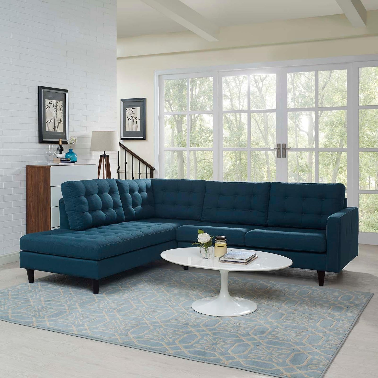 Modway Empress 2 Piece Upholstered Fabric Left Facing Bumper Sectional FredCo