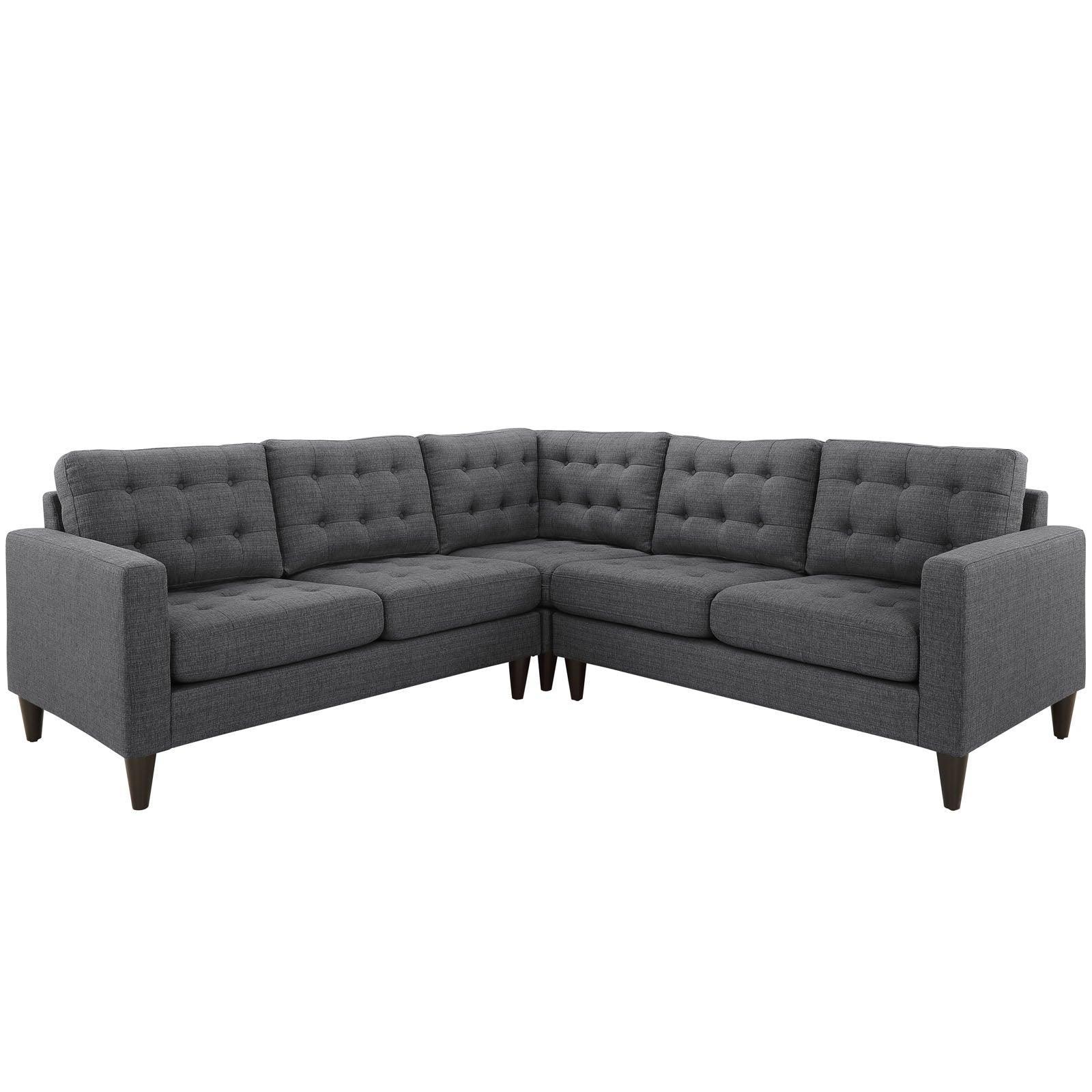 Modway Empress 3 Piece Upholstered Fabric Sectional Sofa Set FredCo