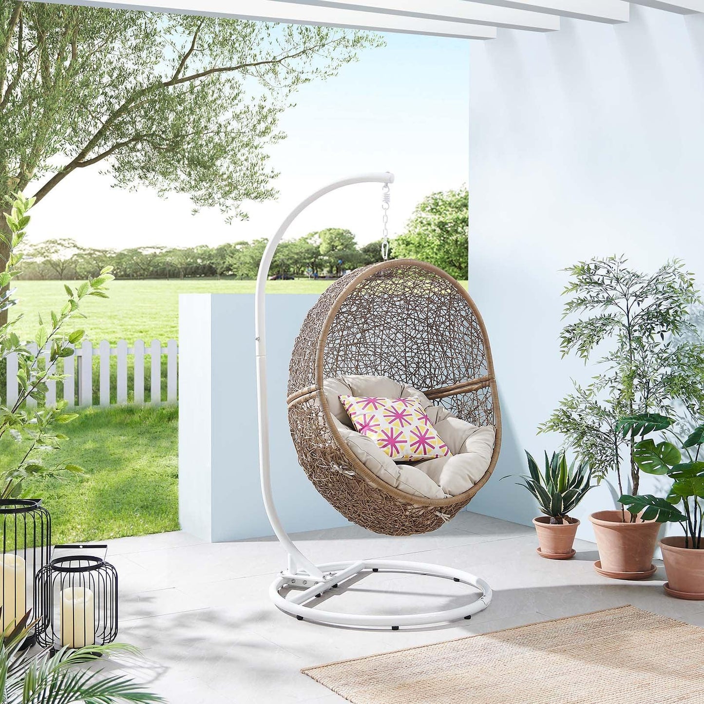 Modway Encase Outdoor Patio Outdoor Patio Rattan Swing Chair FredCo