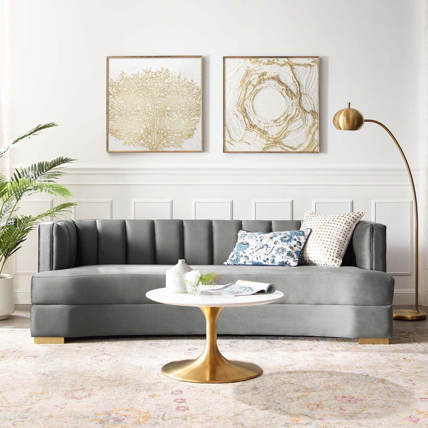Modway Encompass Channel Tufted Performance Velvet Curved Sofa FredCo