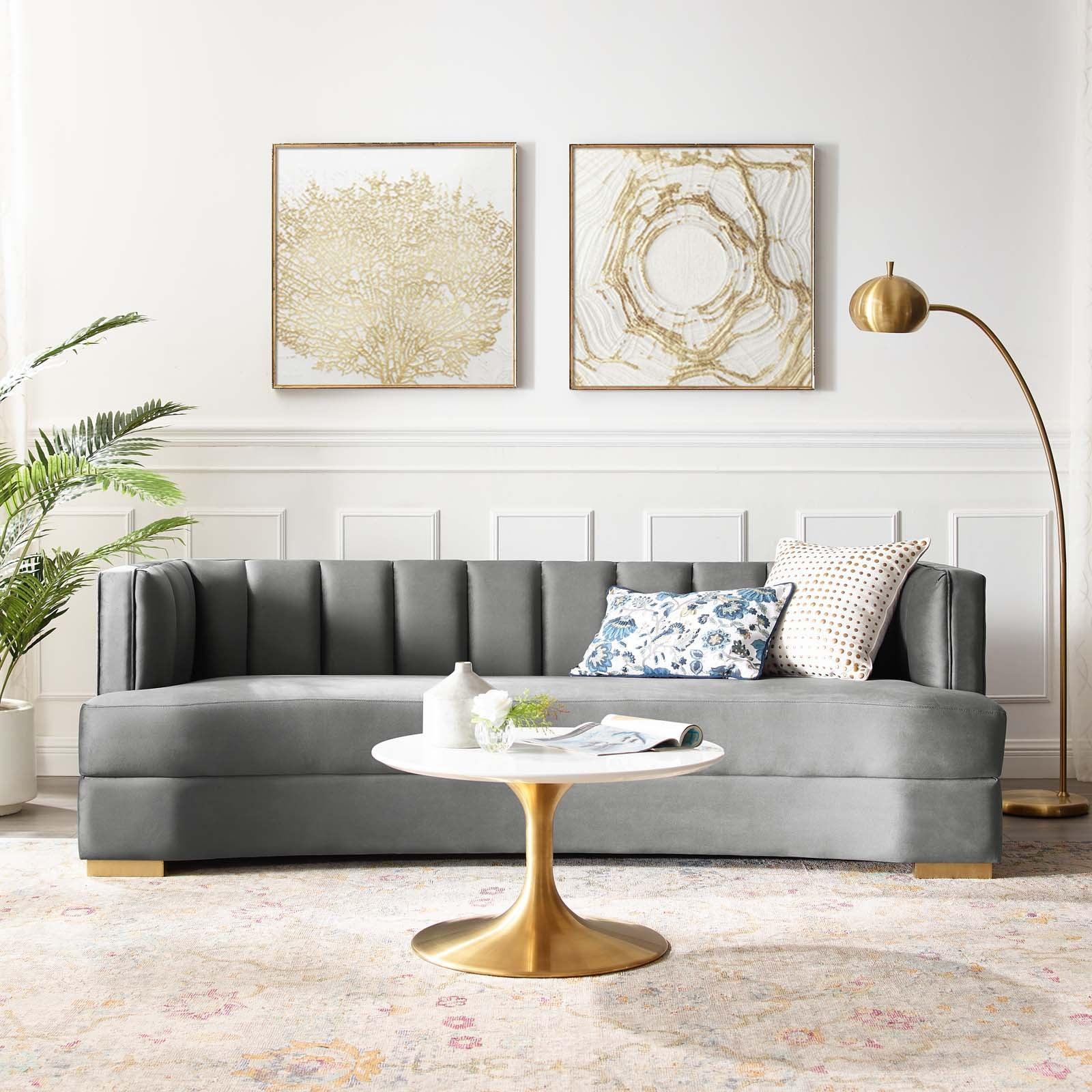 Modway Encompass Channel Tufted Performance Velvet Curved Sofa FredCo