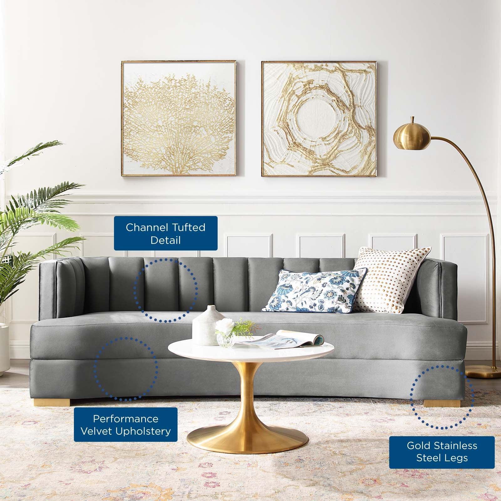Modway Encompass Channel Tufted Performance Velvet Curved Sofa FredCo