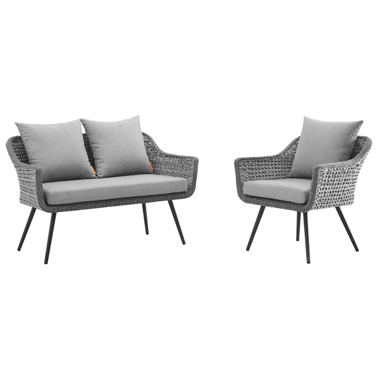 Modway Endeavor 2 Piece Outdoor Patio Wicker Rattan Loveseat and Armchair Set FredCo