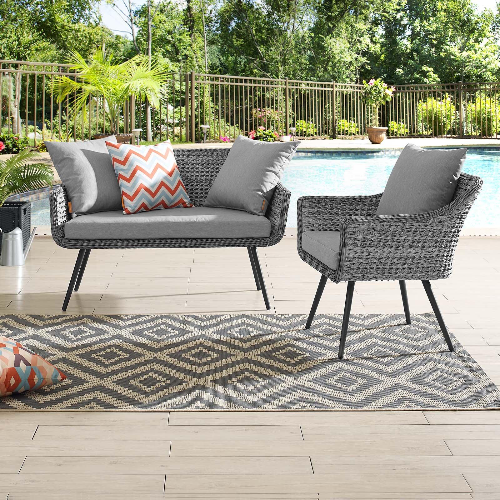Modway Endeavor 2 Piece Outdoor Patio Wicker Rattan Loveseat and Armchair Set FredCo