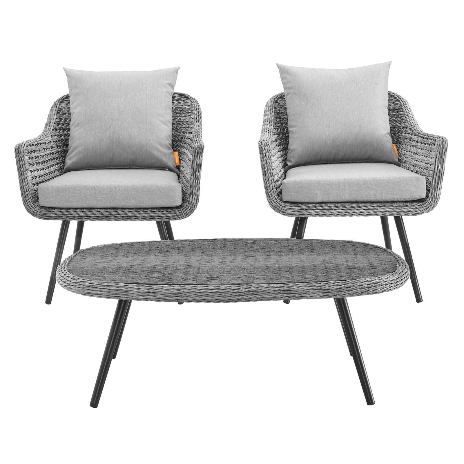 Modway Endeavor 3 Piece Outdoor Patio Wicker Rattan Armchair and Coffee Table Set FredCo