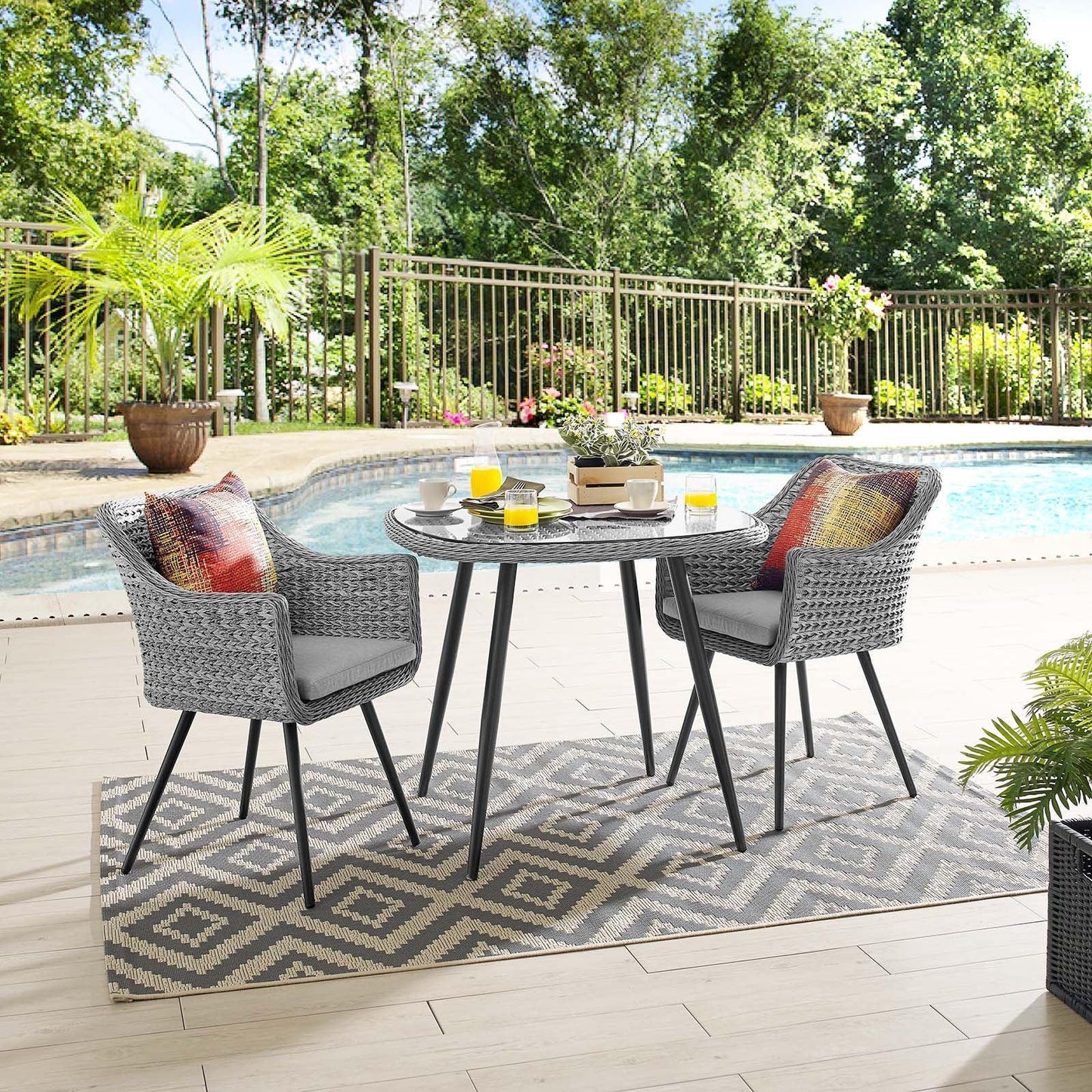 Modway Endeavor 3 Piece Outdoor Patio Wicker Rattan Dining Set FredCo