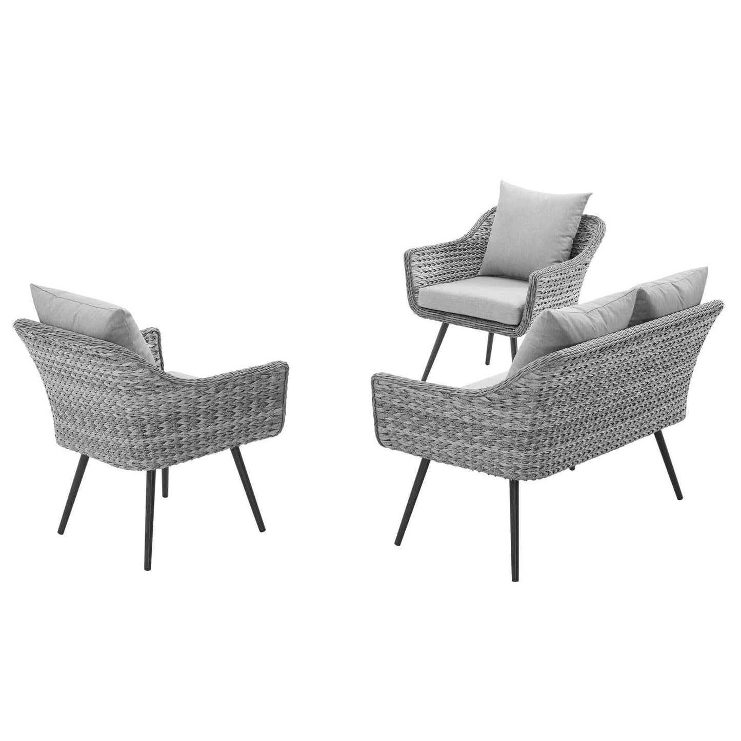 Modway Endeavor 3 Piece Outdoor Patio Wicker Rattan Loveseat and Armchair Set FredCo