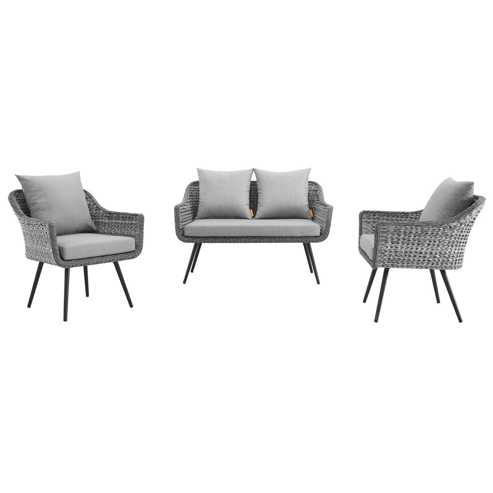 Modway Endeavor 3 Piece Outdoor Patio Wicker Rattan Loveseat and Armchair Set FredCo