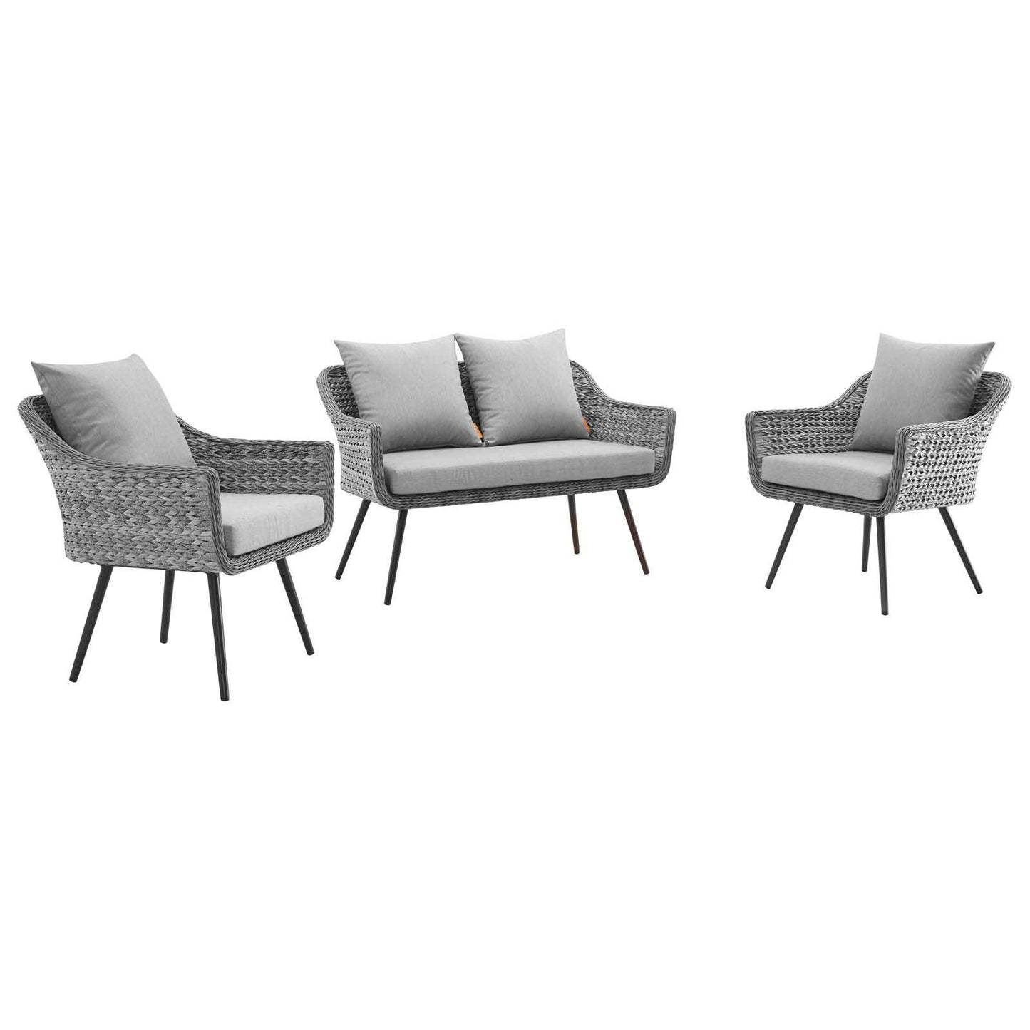 Modway Endeavor 3 Piece Outdoor Patio Wicker Rattan Loveseat and Armchair Set FredCo