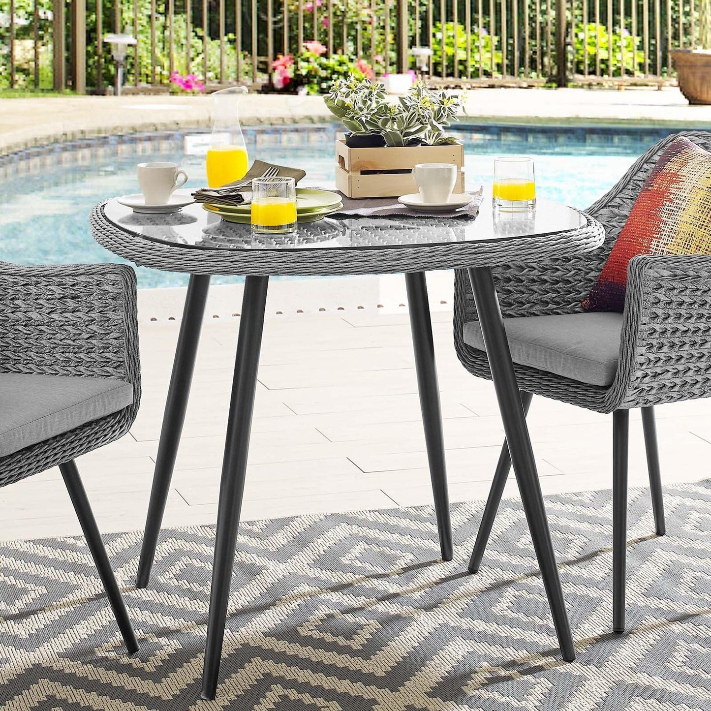 Modway Endeavor 36" Outdoor Patio Wicker Rattan Dining Table FredCo